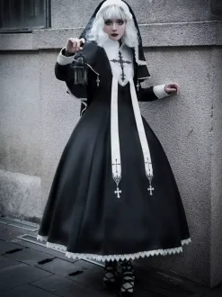 Gothic Lolita Dresses Ruffles Cross Color Block Black Black