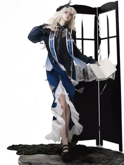 Gothic Lolita Dresses Ruffles Dark Navy Elegant Victorian Astrologer Top Capelet Mermaid Skirt Two-piece Set