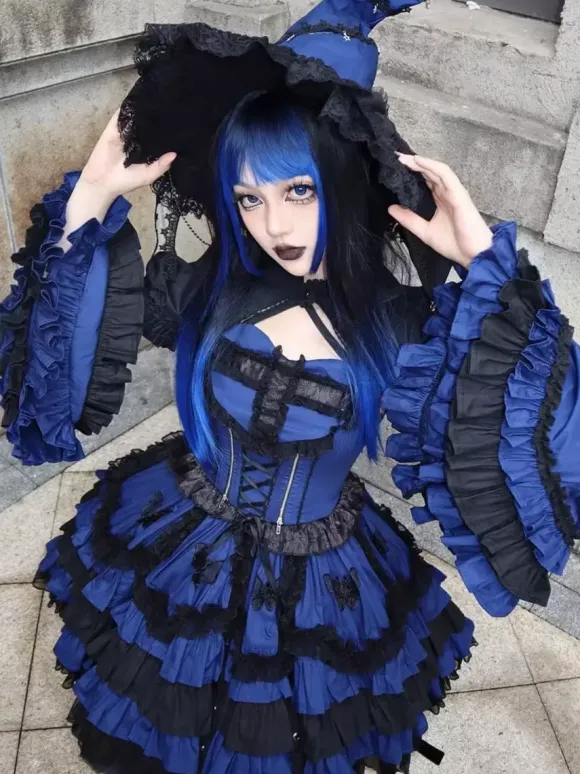 Gothic Lolita Dresses Tokisaki Kurumi Ruffles Lace Slip Dress