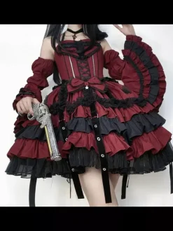 Gothic Lolita Dresses Tokisaki Kurumi Ruffles Lace Slip Dress