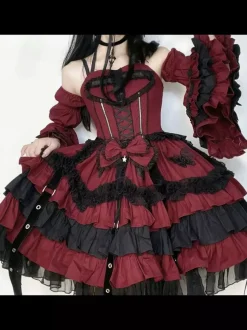 Gothic Lolita Dresses Tokisaki Kurumi Ruffles Lace Slip Dress