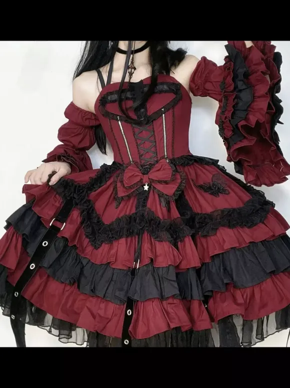 Gothic Lolita Dresses Tokisaki Kurumi Ruffles Lace Slip Dress