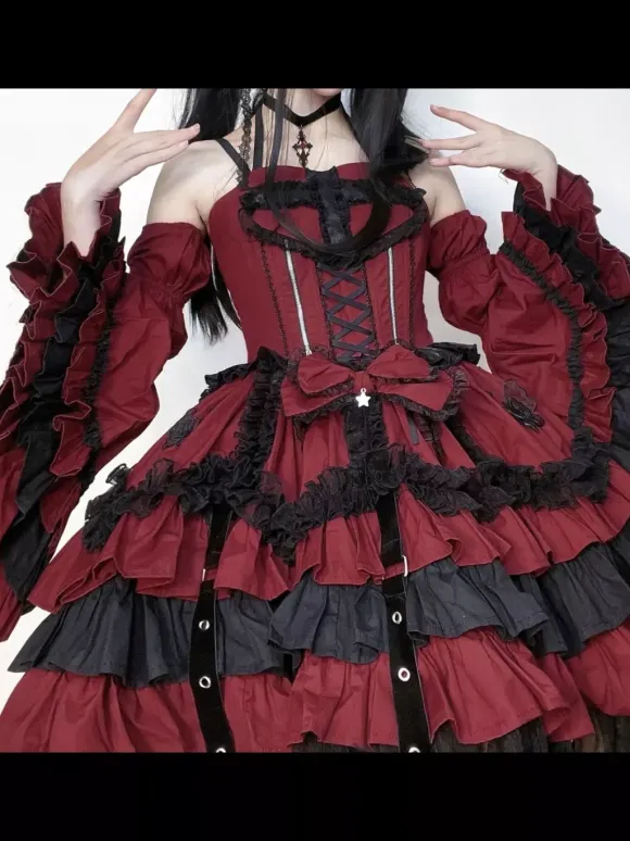 Gothic Lolita Dresses Tokisaki Kurumi Ruffles Lace Slip Dress