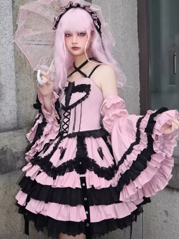 Gothic Lolita Dresses Tokisaki Kurumi Ruffles Lace Slip Dress