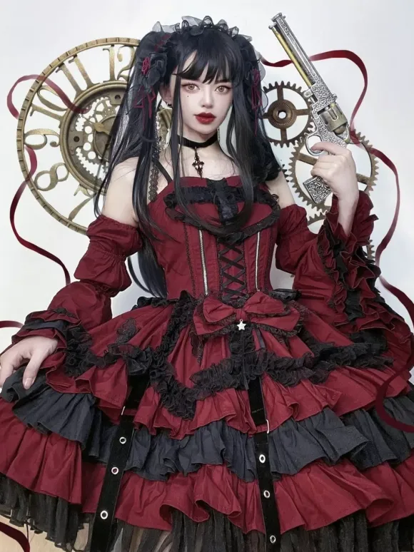 Gothic Lolita Dresses Tokisaki Kurumi Ruffles Lace Slip Dress