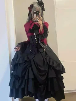 Gothic Lolita Elegant Skirt SK Ruffles Eternal Night Tiered Ruffles Black Jacquard Lolita Skirt
