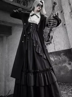 Gothic Lolita Elegant Skirt SK Ruffles Eternal Night Tiered Ruffles Black Jacquard Lolita Skirt