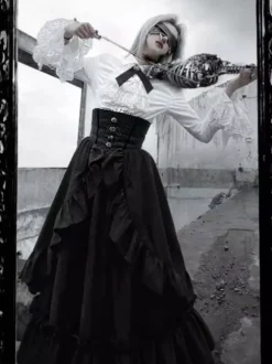 Gothic Lolita Elegant Skirt SK Ruffles Eternal Night Tiered Ruffles Black Jacquard Lolita Skirt