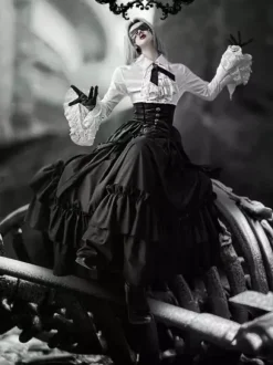 Gothic Lolita Elegant Skirt SK Ruffles Eternal Night Tiered Ruffles Black Jacquard Lolita Skirt