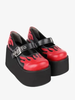 Gothic Lolita Footwear Black Lace Up PU Leather Wedge Heel Lolita Pumps