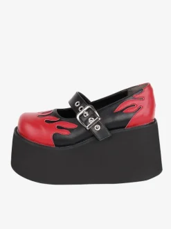 Gothic Lolita Footwear Black Lace Up PU Leather Wedge Heel Lolita Pumps