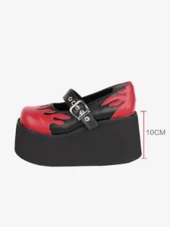 Gothic Lolita Footwear Black Lace Up PU Leather Wedge Heel Lolita Pumps