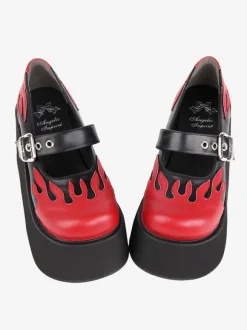 Gothic Lolita Footwear Black Lace Up PU Leather Wedge Heel Lolita Pumps