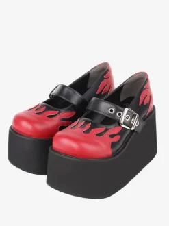 Gothic Lolita Footwear Black Lace Up PU Leather Wedge Heel Lolita Pumps