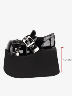 Gothic Lolita Footwear Black Grommets PU Leather Wedge Heel Lolita Pumps