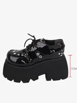 Gothic Lolita Footwear Black Metallic Rivets Round Toe PU Leather Lolita Shoes