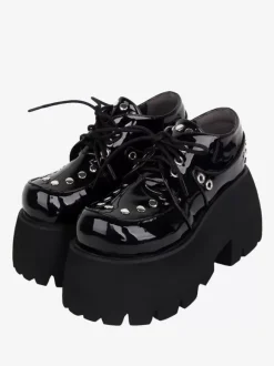 Gothic Lolita Footwear Black Metallic Rivets Round Toe PU Leather Lolita Shoes