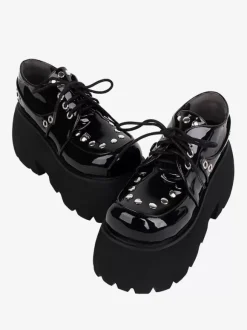 Gothic Lolita Footwear Black Metallic Rivets Round Toe PU Leather Lolita Shoes