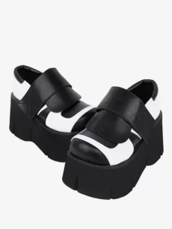 Gothic Lolita Footwear Black Two-Tone PU Leather Wedge Heel Lolita Shoes