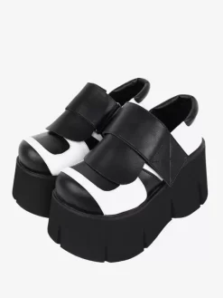Gothic Lolita Footwear Black Two-Tone PU Leather Wedge Heel Lolita Shoes