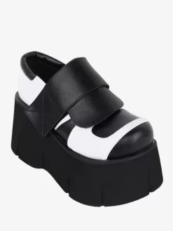 Gothic Lolita Footwear Black Two-Tone PU Leather Wedge Heel Lolita Shoes