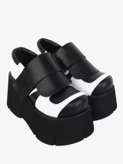 Gothic Lolita Footwear Black Two-Tone PU Leather Wedge Heel Lolita Shoes