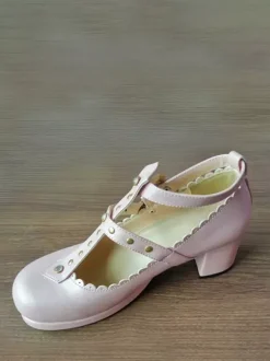 Gothic Lolita Footwear Lavender Rivets PU Leather Chunky Heel Lolita Pumps
