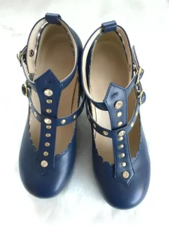 Gothic Lolita Footwear Lavender Rivets PU Leather Chunky Heel Lolita Pumps