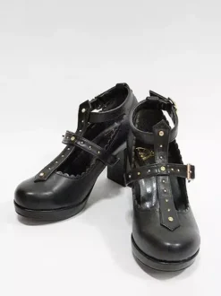 Gothic Lolita Footwear Lavender Rivets PU Leather Chunky Heel Lolita Pumps