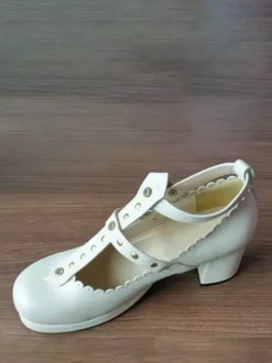 Gothic Lolita Footwear Lavender Rivets PU Leather Chunky Heel Lolita Pumps