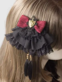 Gothic Lolita Hairpin Lace Ruffle Bow Lolita Hair Accessory