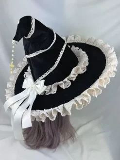 Gothic Lolita Hat Black Chains Bows Pearls Accessory Polyester Lolita Accessories