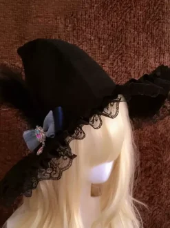 Gothic Lolita Hat Black Lace Ruffles Bows Accessory Polyester Lolita Accessories