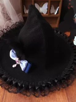 Gothic Lolita Hat Black Lace Ruffles Bows Accessory Polyester Lolita Accessories