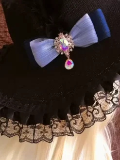 Gothic Lolita Hat Black Lace Ruffles Bows Accessory Polyester Lolita Accessories