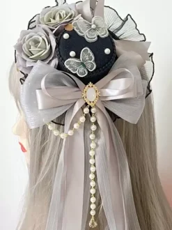Gothic Lolita Hat Chains Bows Accessory Polyester White Lolita Accessories