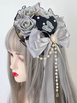 Gothic Lolita Hat Chains Bows Accessory Polyester White Lolita Accessories