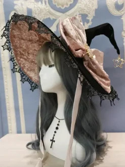 Gothic Lolita Hat Pink Bows Ruffles Accessory Lace Polyester Lolita Accessories