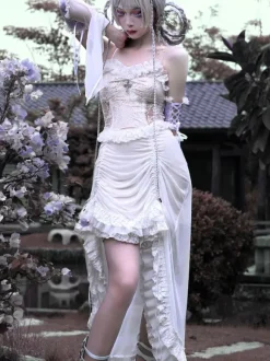Gothic Lolita JSK Punk Dress Sleeveless Ruffles Lace Cross Pattern White Lolita Jumper Skirt