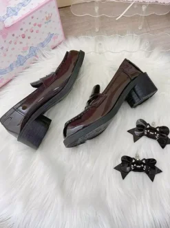 Gothic Lolita Loafers Shoes Brown PU Leather Chunky Heel Lolita Pumps