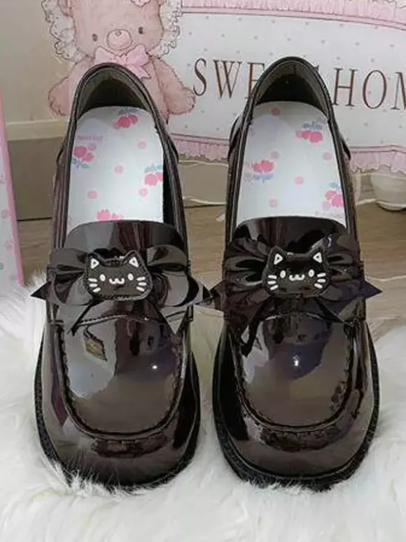 Gothic Lolita Loafers Shoes Brown PU Leather Chunky Heel Lolita Pumps