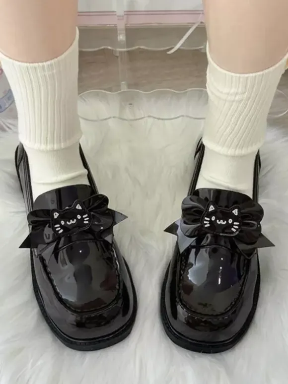 Gothic Lolita Loafers Shoes Brown PU Leather Chunky Heel Lolita Pumps