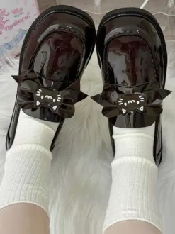 Gothic Lolita Loafers Shoes Brown PU Leather Chunky Heel Lolita Pumps