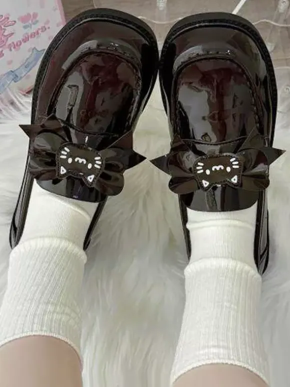 Gothic Lolita Loafers Shoes Brown PU Leather Chunky Heel Lolita Pumps