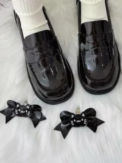 Gothic Lolita Loafers Shoes Brown PU Leather Chunky Heel Lolita Pumps