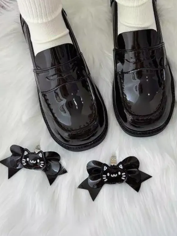 Gothic Lolita Loafers Shoes Brown PU Leather Chunky Heel Lolita Pumps