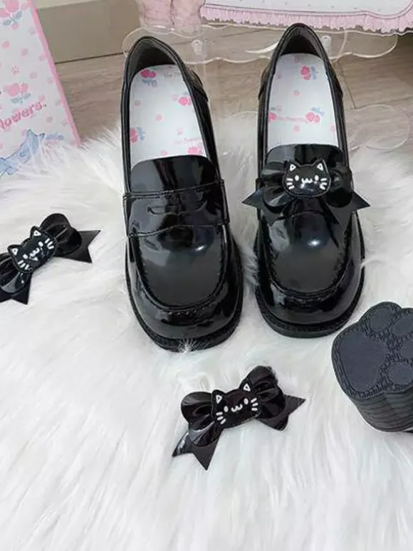 Gothic Lolita Loafers Shoes Brown PU Leather Chunky Heel Lolita Pumps