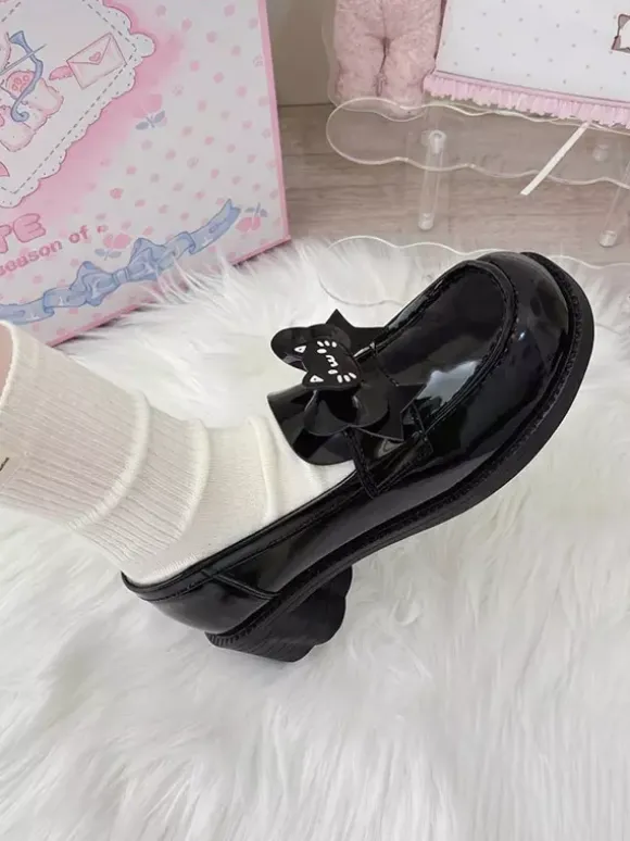 Gothic Lolita Loafers Shoes Brown PU Leather Chunky Heel Lolita Pumps