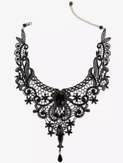Gothic Lolita Necklace Black Lace Cut Out Heart And Flower Lolita Choker Collar