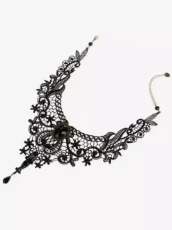 Gothic Lolita Necklace Black Lace Cut Out Heart And Flower Lolita Choker Collar